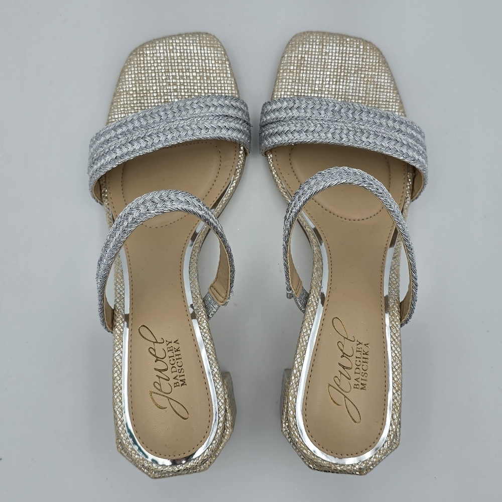 NWOT Jewel Badgley Mischka Heat Textured Block Heel Mule Slide Sandals, Silver 6 - Picture 10 of 16